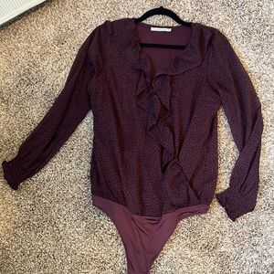 Long sleeve ruffle sheer bodysuit blouse